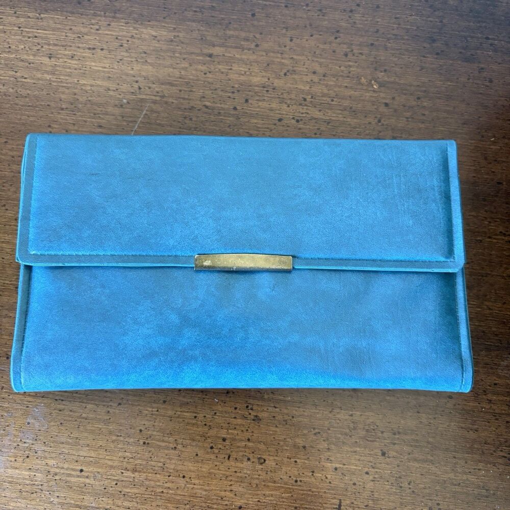 Vintage Wallet Womens Teal Blue Checkbook Cover Coin Purse Snap Closure